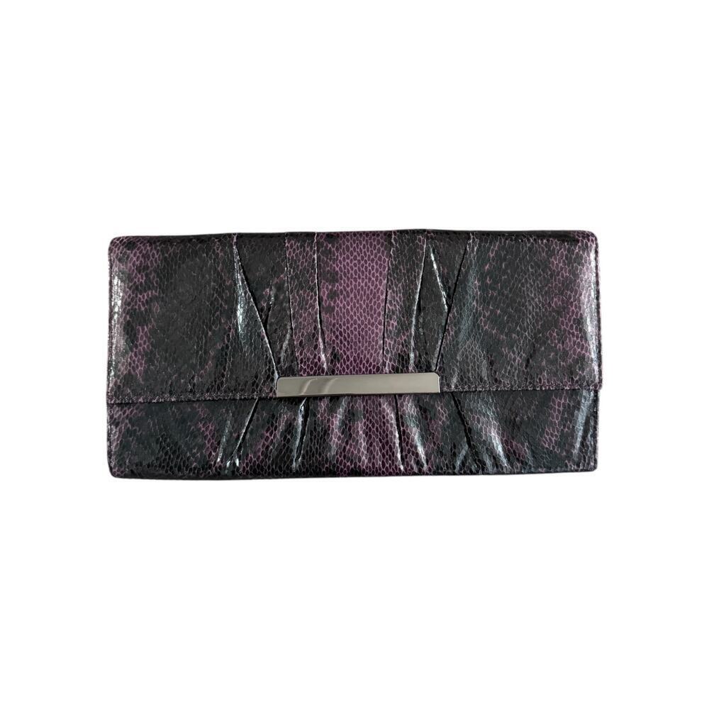 POPPIE JONES Purple & Black Snake Skin Clutch Handbag Size Large Large